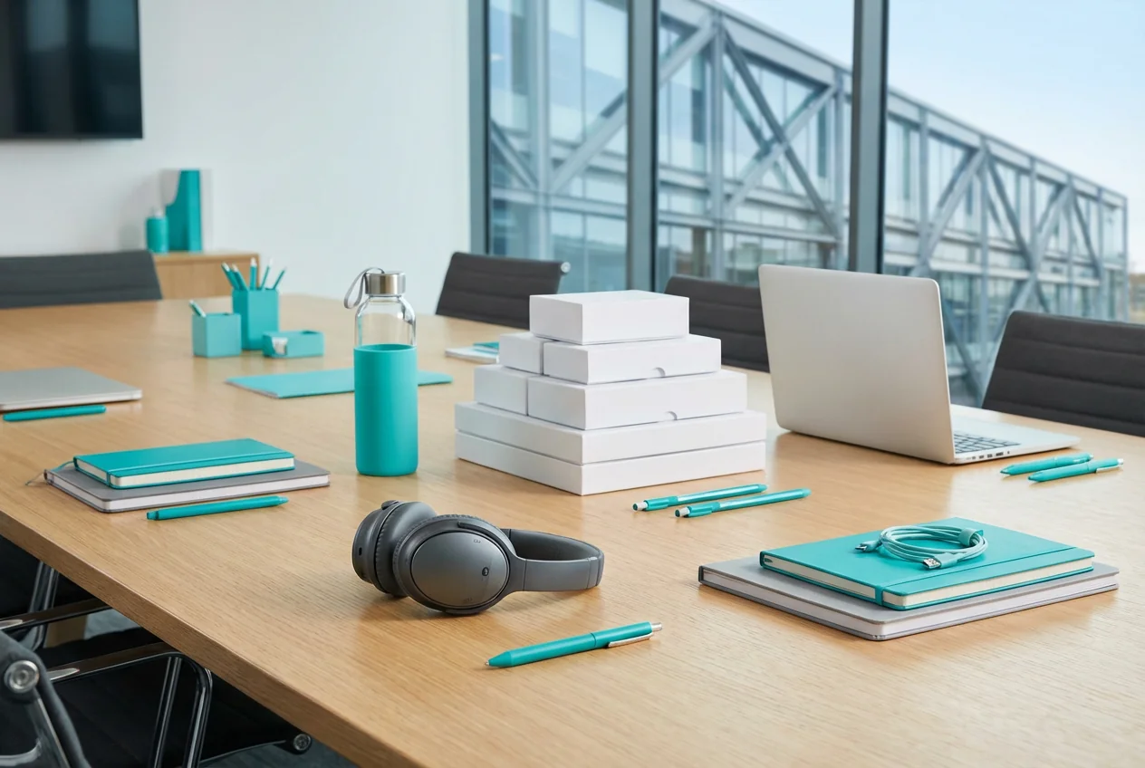 close view on a table with lots of non-food consumer products. no people on the picture!
