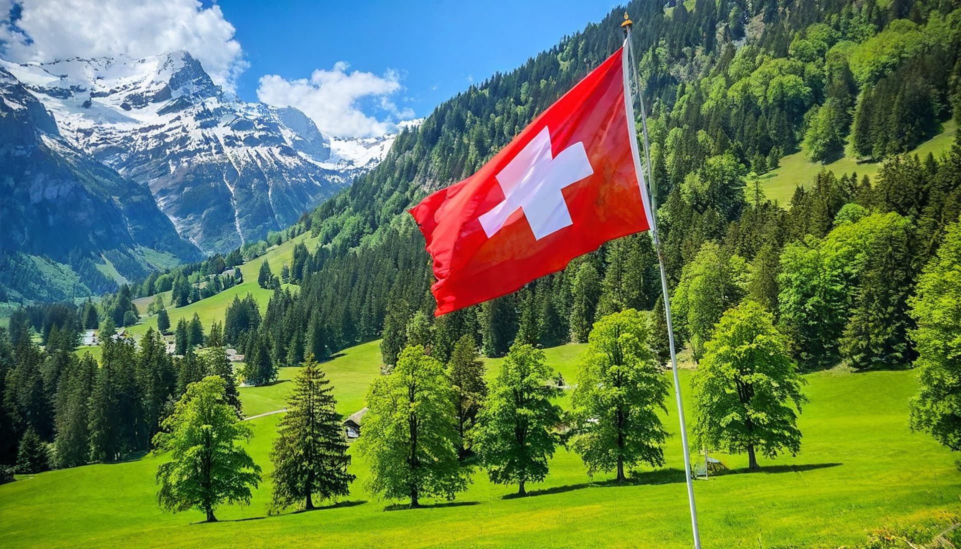 Switzerland Flag in the Mountains